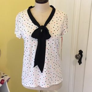 Polka dot blouse with bow